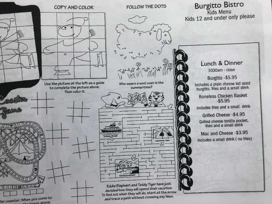 Burgitto Bistro Kids Menu