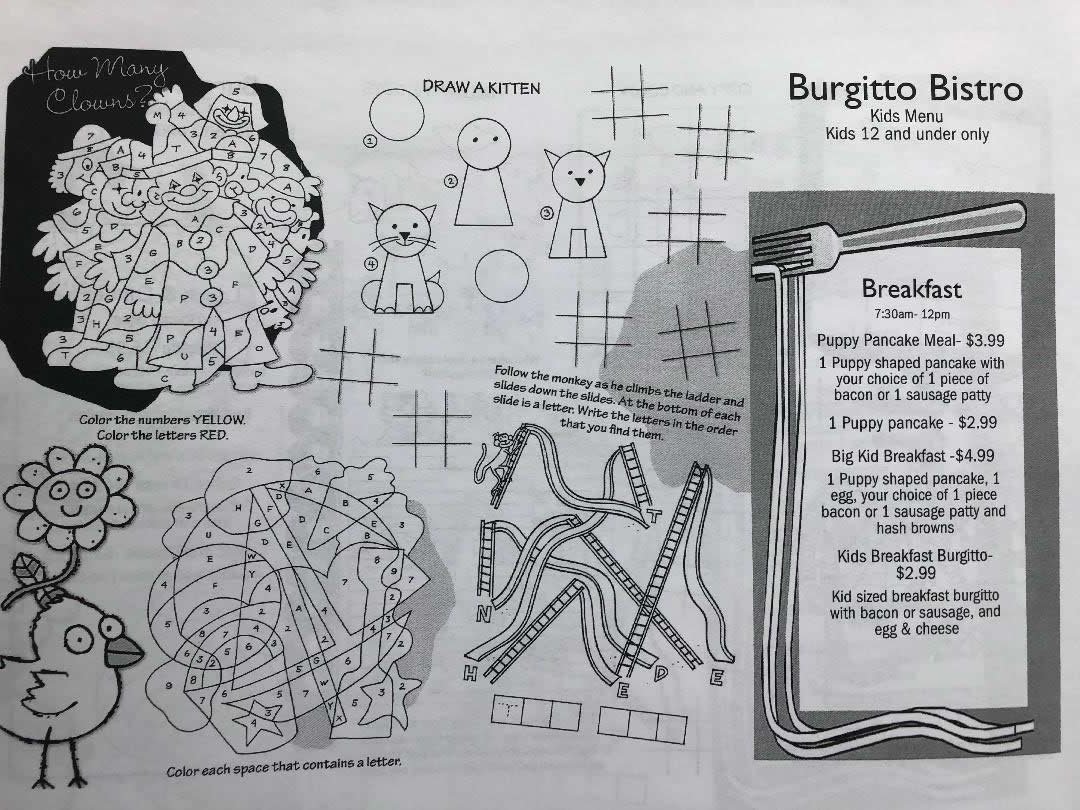 Burgitto Bistro Kids Breakfast Menu